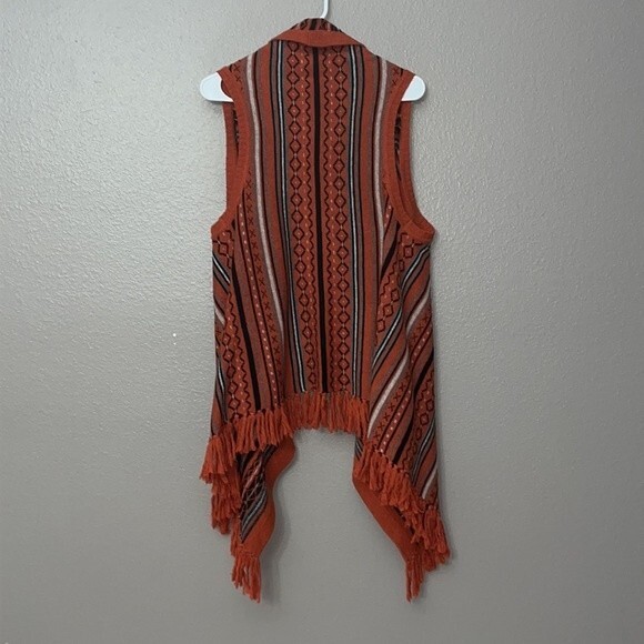 Cecico Womans Open Front Asymmetrical Sweater Vest With Fringe Rust Terra Cotta - Picture 9 of 9